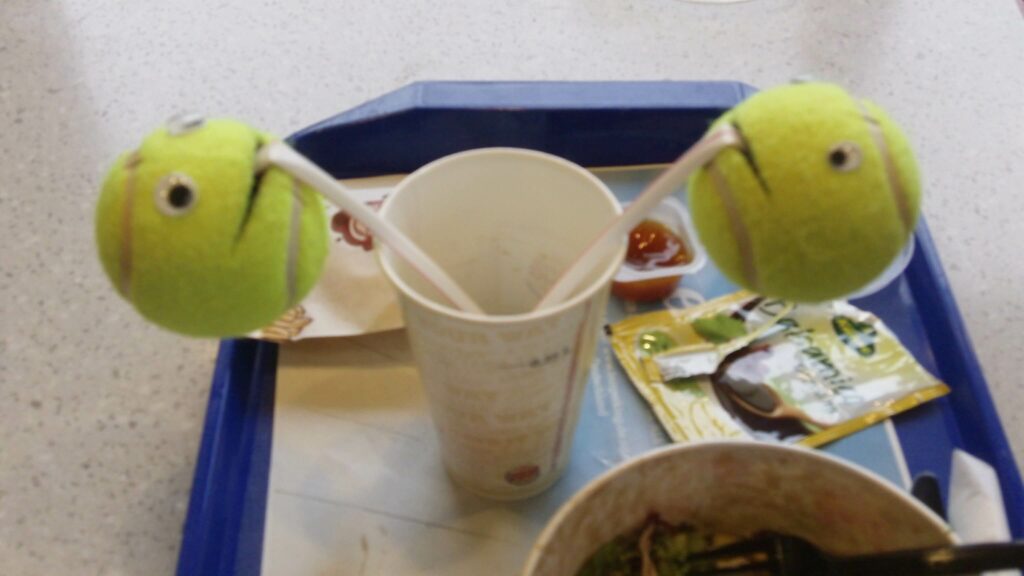 Ball-kun und Derp-kun schlürfen genüsslich eine Cola im Burger King