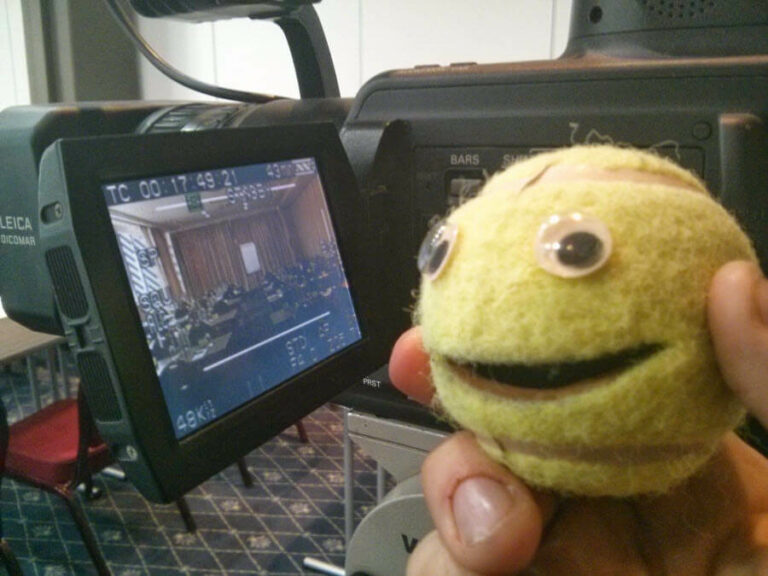 Ball-kun schaut auf die Kamera